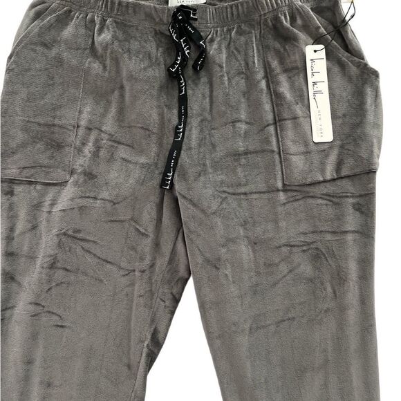 Nicole Miller Loungewear Super Soft Grey Velour Joggers Drawstring Waist - Picture 2 of 6